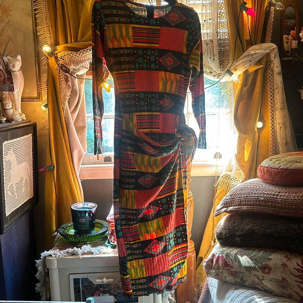 Vintage 80’s California Gold Rush Bold Geometric Cotton Knit Sheath Dress